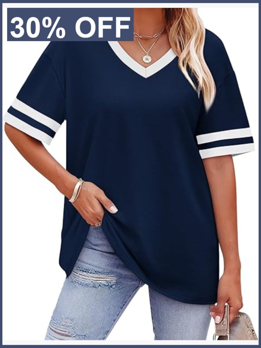 Loose Fit V-Neck Tunic Tee Soft Flowy Short Sleeve Top